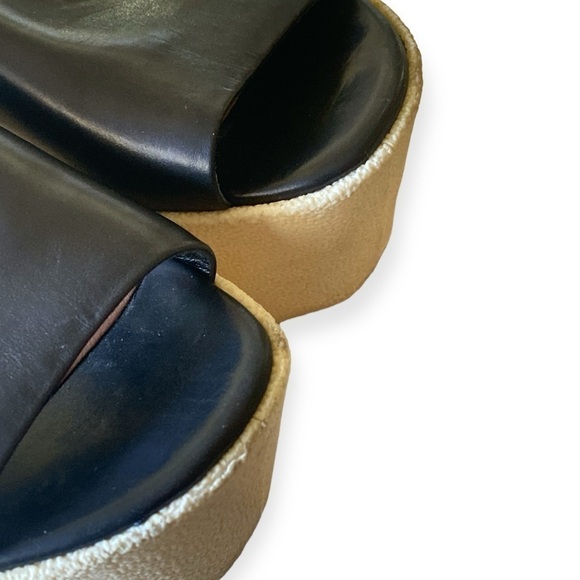 DEREK LAM FABIAN Ankle Wrap BLACK LEATHER PLATFORM WEDGE SANDALS SIZE 7 B…Goth - Picture 13 of 15